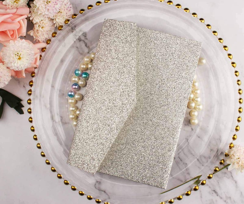 Lucky Star 25pcs 5"x7.28" Silver Glitter Vine Tri Fold Pocketfold Wedding Invitations Cards pocket Pearl Paper Laser Cut Hollow Carving Greeting invites Covers only no envelope no insert (silver glitter cover) - Image 2
